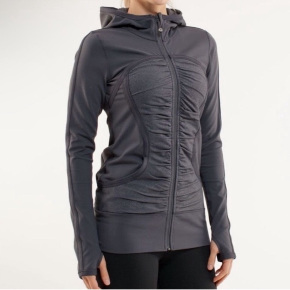 Lululemon Pure Balance Jacket Hooded Full Zip Ruched Hoodie In Coal Gray Size 6